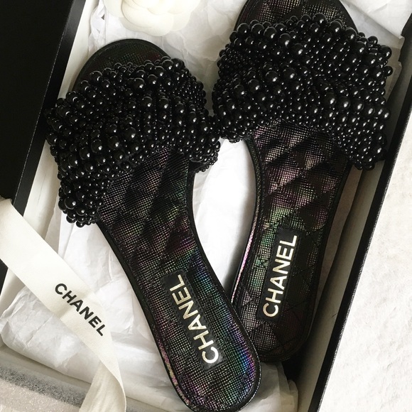 CHANEL Shoes - Chanel pearl slides sz 37.5 nwt!